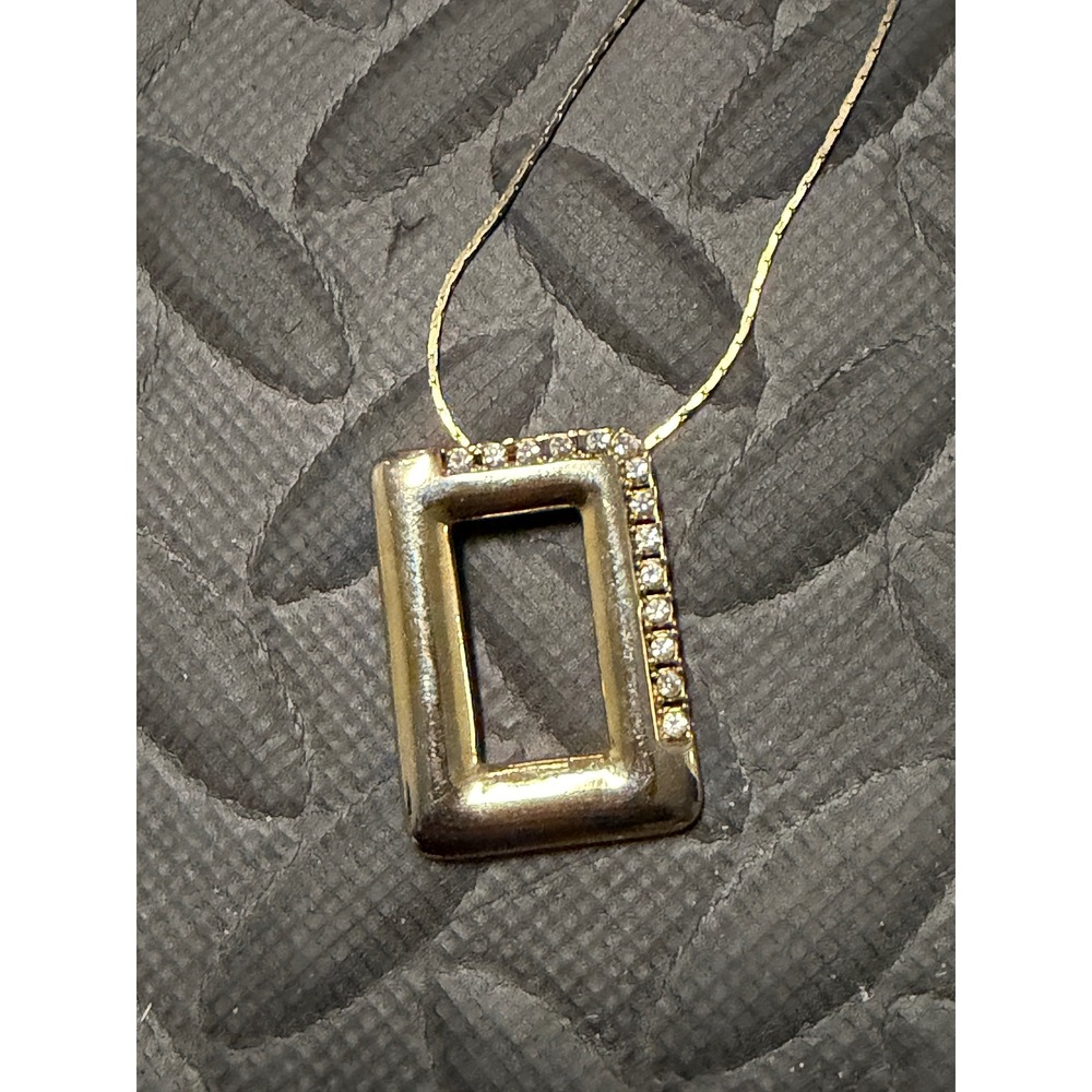 Park Lane Necklace Gold Tone Vintage Rhinestone Rectangle‎ Pendant Signed 80s